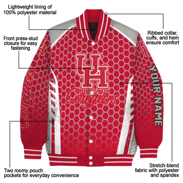 customized houston cougars hexagon grid red varsity jacket new arrival.webp