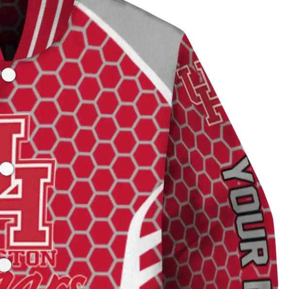 customized houston cougars hexagon grid red varsity jacket premium grade.webp
