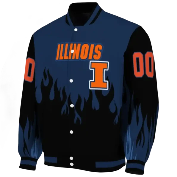 customized illinois fighting illini flame border blue black varsity jacket best selling