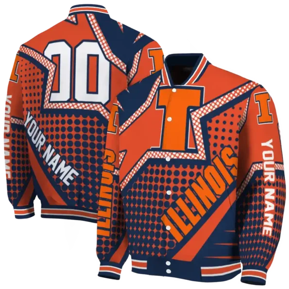 customized illinois fighting illini star burst blue varsity jacket fashion forward.webp