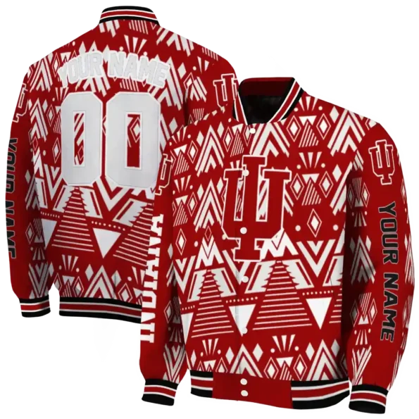 customized indiana hoosiers pyramid shapes red varsity jacket fashion forward.webp