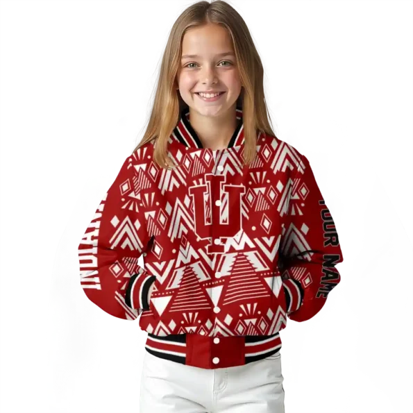 customized indiana hoosiers pyramid shapes red varsity jacket top rated.webp