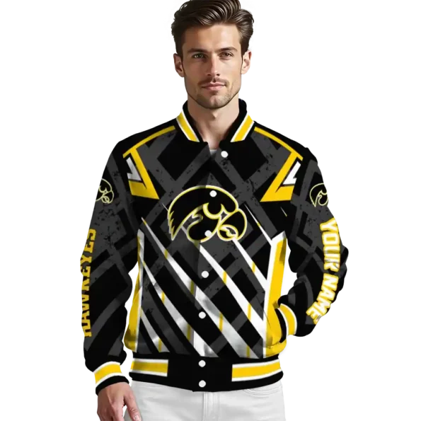 customized iowa hawkeyes chevron angles black varsity jacket high quality.webp