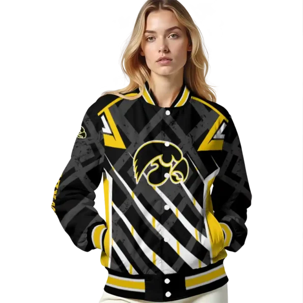 customized iowa hawkeyes chevron angles black varsity jacket latest model.webp