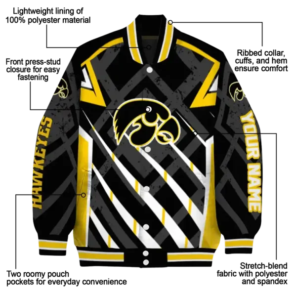 customized iowa hawkeyes chevron angles black varsity jacket new arrival.webp