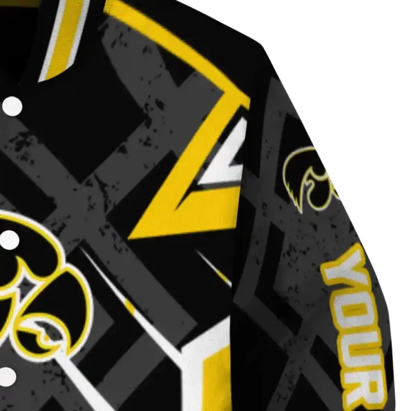 customized iowa hawkeyes chevron angles black varsity jacket premium grade.webp