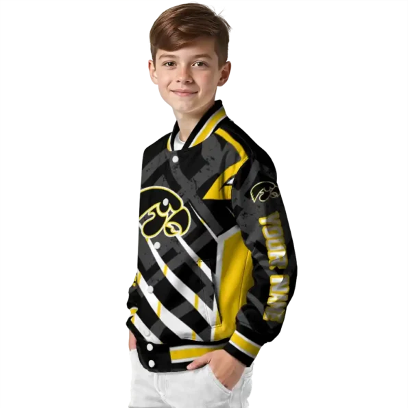 customized iowa hawkeyes chevron angles black varsity jacket trendy.webp