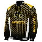 customized iowa hawkeyes hexagon grid black varsity jacket best selling.webp