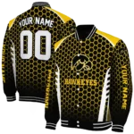 customized iowa hawkeyes hexagon grid black varsity jacket best selling.webp