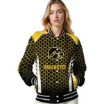 customized iowa hawkeyes hexagon grid black varsity jacket best selling.webp