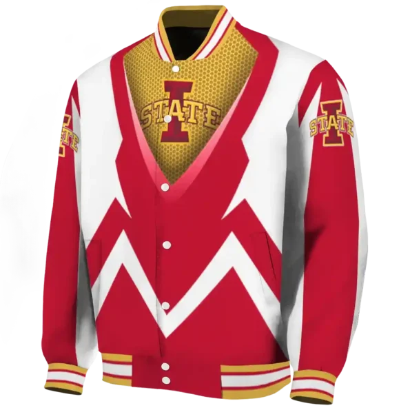 customized iowa state cyclones v stripes red white varsity jacket best selling