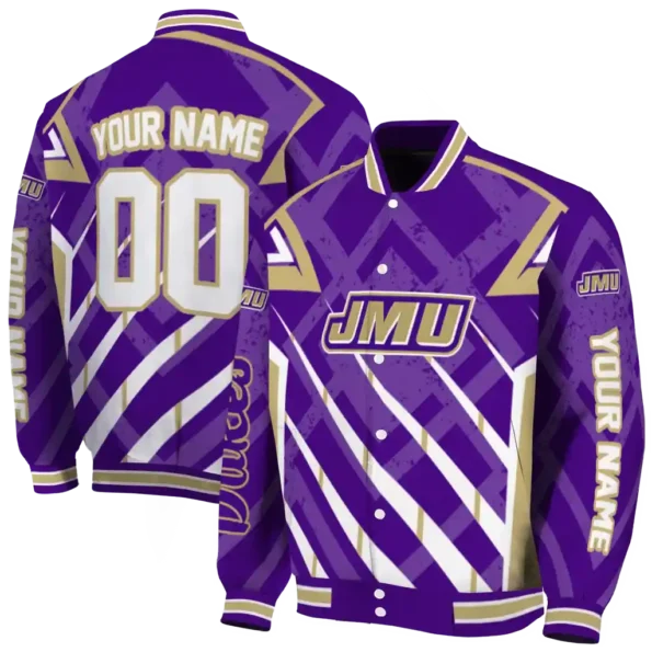 customized james madison dukes chevron angles purple varsity jacket fashion forward.webp