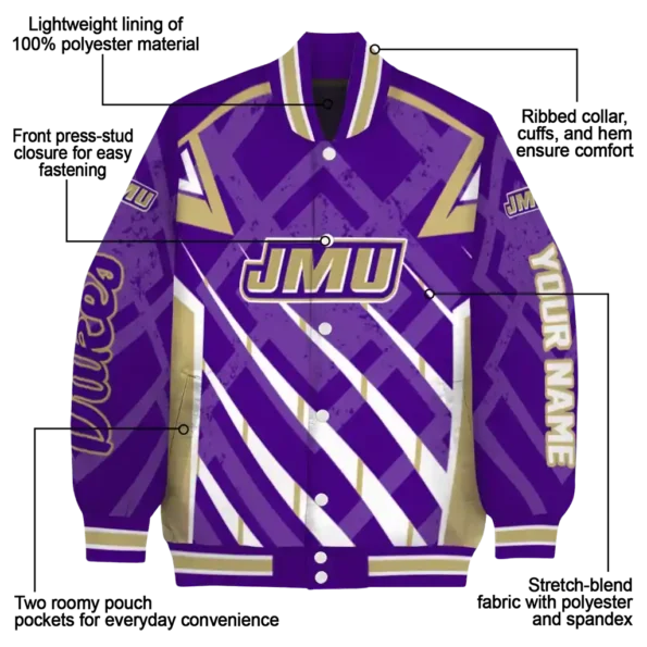 customized james madison dukes chevron angles purple varsity jacket new arrival.webp
