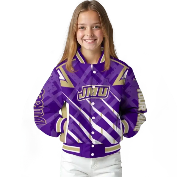 customized james madison dukes chevron angles purple varsity jacket top rated.webp