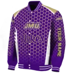 customized james madison dukes hexagon grid purple varsity jacket best selling.webp