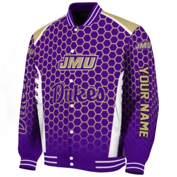 customized james madison dukes hexagon grid purple varsity jacket best selling.webp