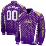 customized james madison dukes hexagon grid purple varsity jacket best selling.webp