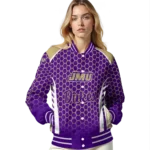 customized james madison dukes hexagon grid purple varsity jacket best selling.webp