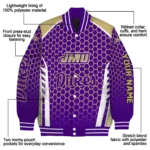 customized james madison dukes hexagon grid purple varsity jacket best selling.webp