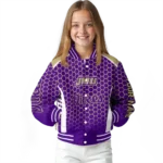 customized james madison dukes hexagon grid purple varsity jacket best selling.webp