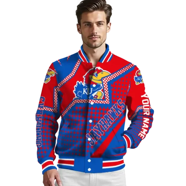customized kansas jayhawks star burst blue varsity jacket high quality.webp