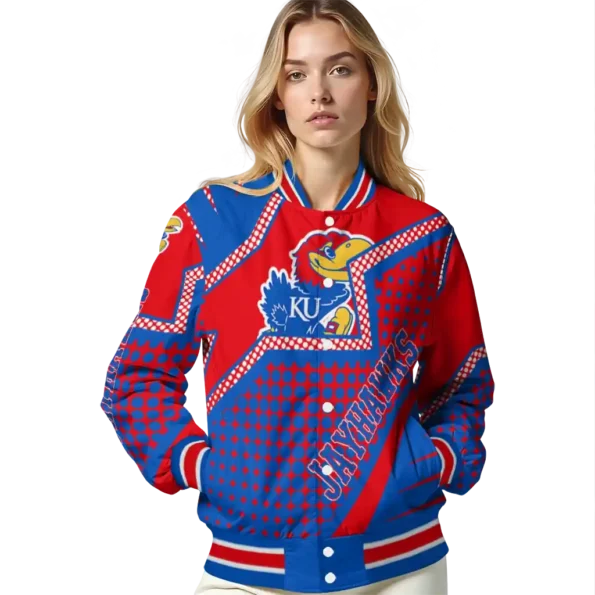 customized kansas jayhawks star burst blue varsity jacket latest model.webp