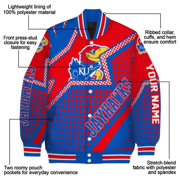 customized kansas jayhawks star burst blue varsity jacket new arrival.webp