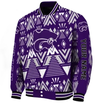 customized kansas state wildcats pyramid shapes purple varsity jacket best selling.webp