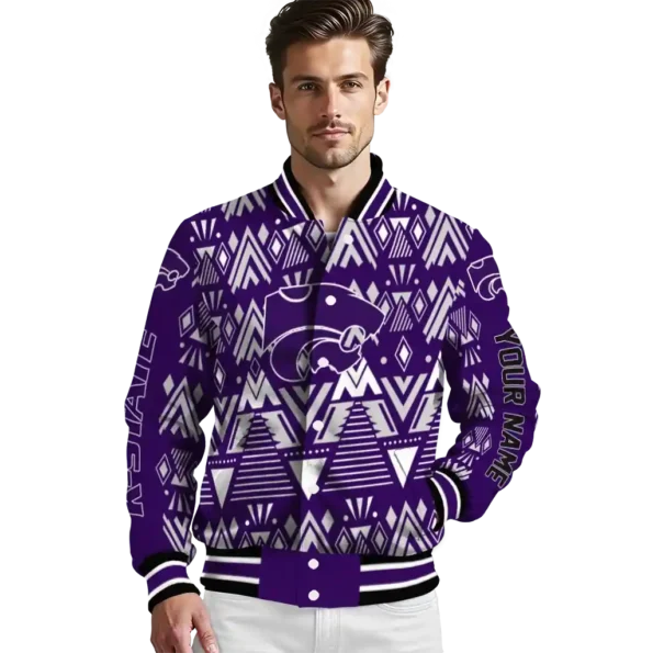 customized kansas state wildcats pyramid shapes purple varsity jacket high quality.webp