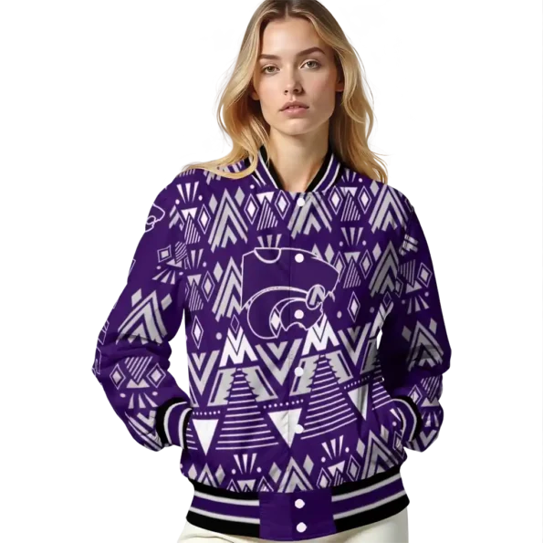 customized kansas state wildcats pyramid shapes purple varsity jacket latest model.webp
