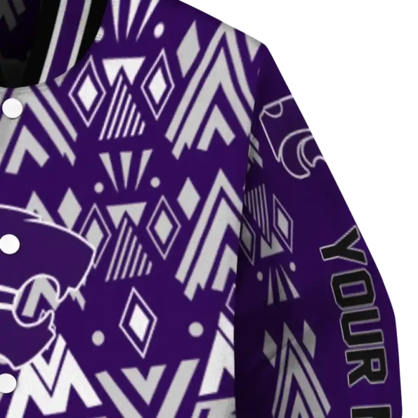customized kansas state wildcats pyramid shapes purple varsity jacket premium grade.webp
