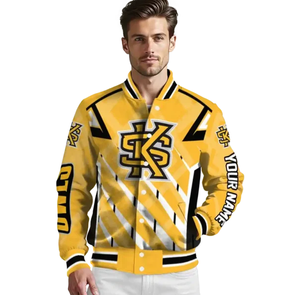 customized kennesaw state owls chevron angles gold varsity jacket high quality.webp