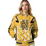 customized kennesaw state owls chevron angles gold varsity jacket best selling.webp