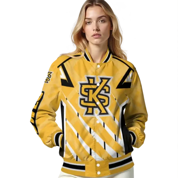 customized kennesaw state owls chevron angles gold varsity jacket latest model.webp