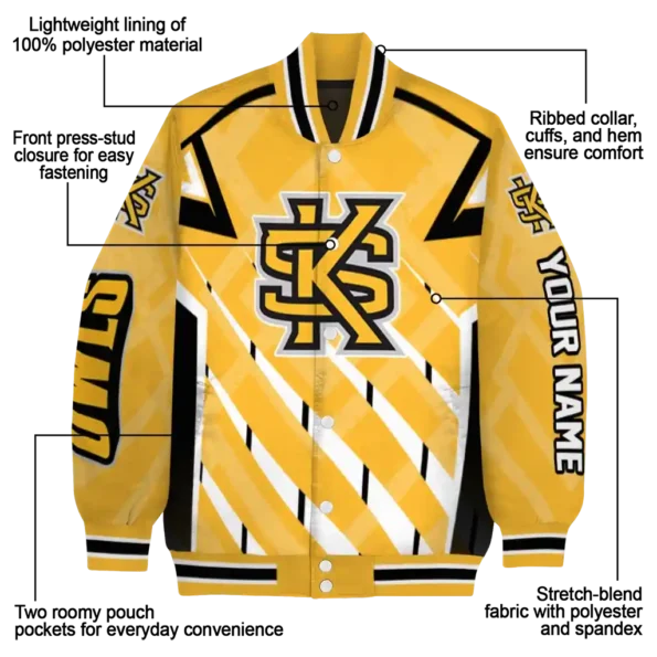 customized kennesaw state owls chevron angles gold varsity jacket new arrival.webp