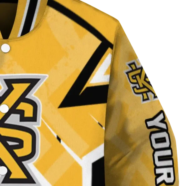 customized kennesaw state owls chevron angles gold varsity jacket premium grade.webp