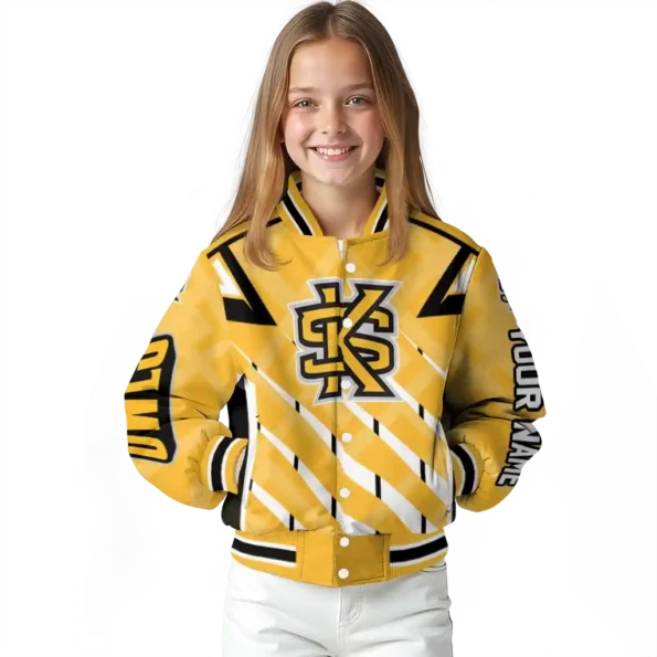 customized kennesaw state owls chevron angles gold varsity jacket top rated.webp