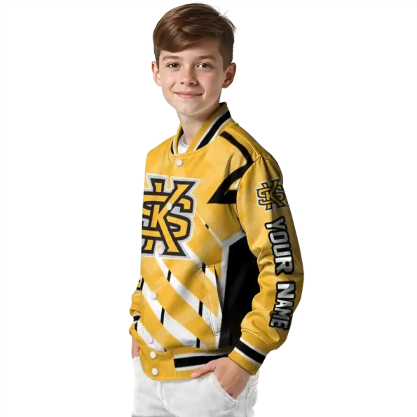 customized kennesaw state owls chevron angles gold varsity jacket trendy.webp