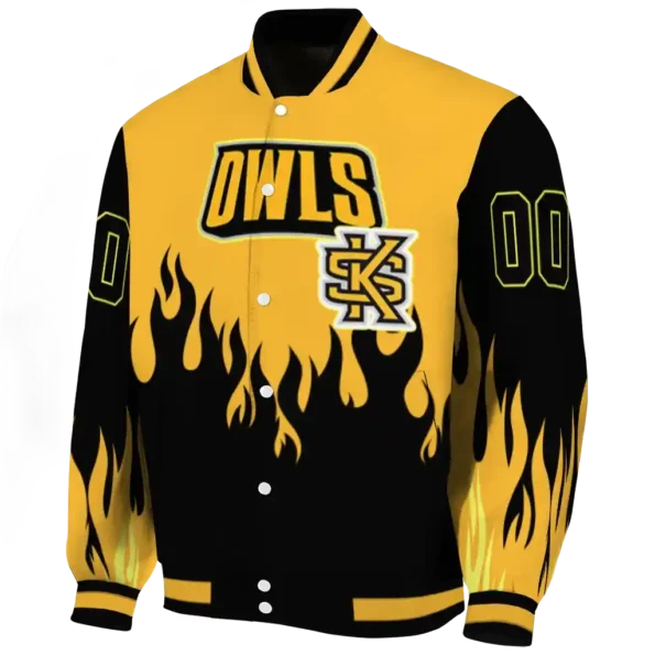 customized kennesaw state owls flame border gold black varsity jacket best selling