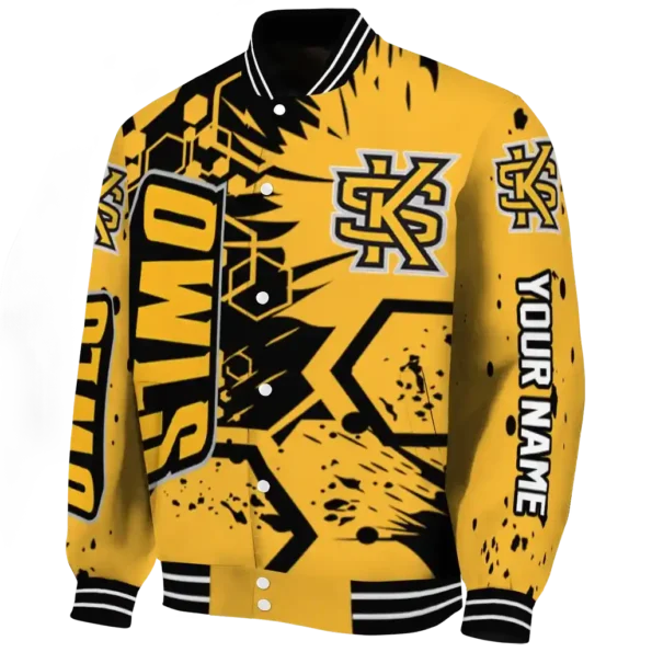 customized kennesaw state owls hexagon cluster gold black varsity jacket best selling