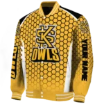 customized kennesaw state owls hexagon grid gold varsity jacket best selling.webp