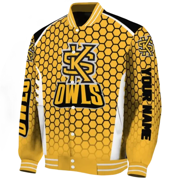 customized kennesaw state owls hexagon grid gold varsity jacket best selling.webp