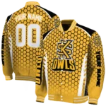 customized kennesaw state owls hexagon grid gold varsity jacket best selling.webp