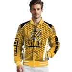 customized kennesaw state owls hexagon grid gold varsity jacket best selling.webp