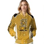 customized kennesaw state owls hexagon grid gold varsity jacket best selling.webp