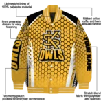 customized kennesaw state owls hexagon grid gold varsity jacket best selling.webp