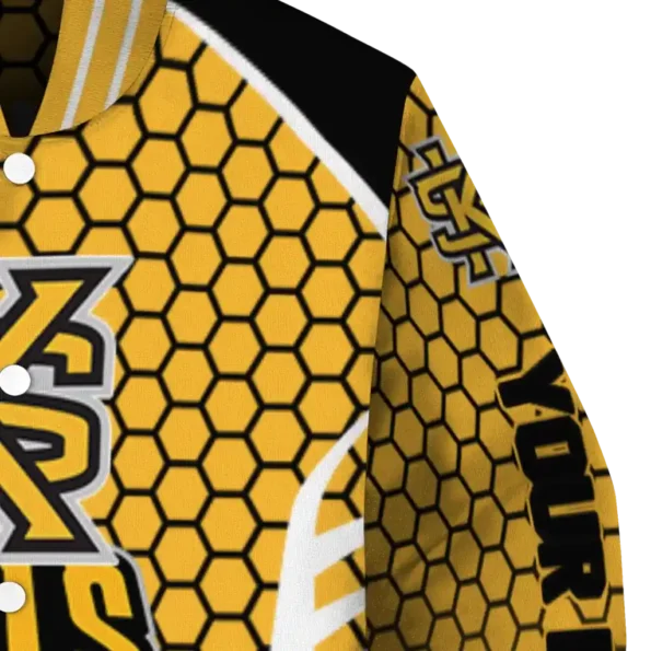 customized kennesaw state owls hexagon grid gold varsity jacket premium grade.webp
