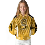 customized kennesaw state owls hexagon grid gold varsity jacket best selling.webp