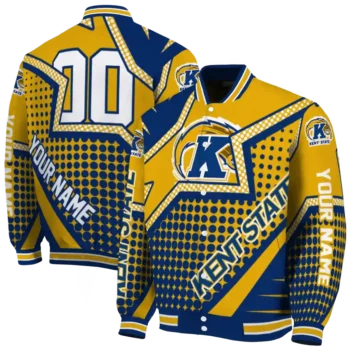 customized kent state golden flashes star burst navy blue varsity jacket fashion forward.webp