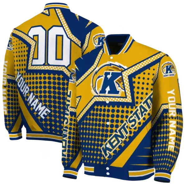 customized kent state golden flashes star burst navy blue varsity jacket fashion forward.webp